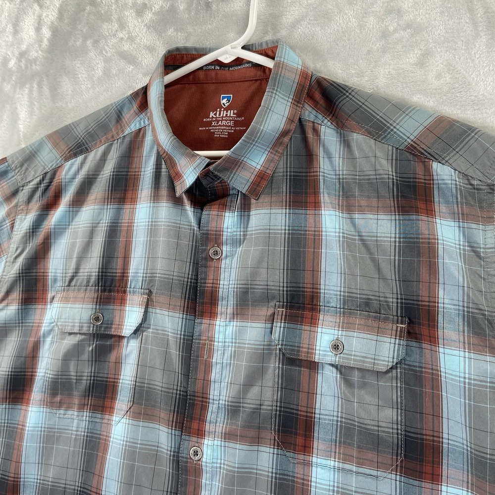 KUHL Shirt men's XL Button Up Response Short Sleeve Plaid Casual Outdoor *READ* - Picture 2 of 12
